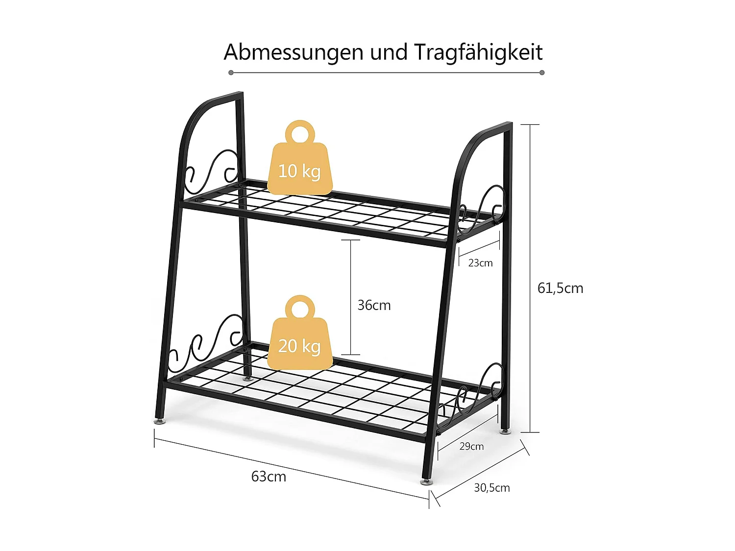 2-traps metalen plantenstandaard, multifunctioneel plantenrek, tentoonstellingsrek, voor binnen en buiten, plantenrek, bloemenrek voor terras, tuin, balkon