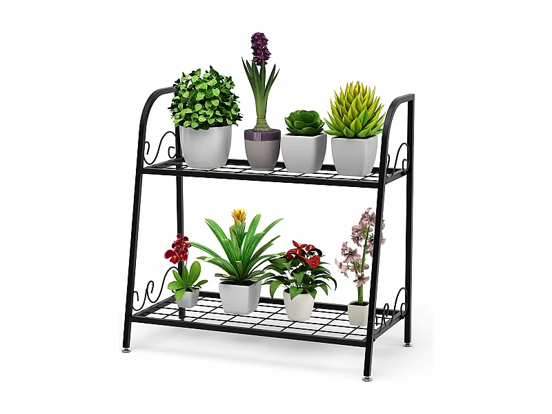 2-traps metalen plantenstandaard, multifunctioneel plantenrek, tentoonstellingsrek, voor binnen en buiten, plantenrek, bloemenrek voor terras, tuin, balkon