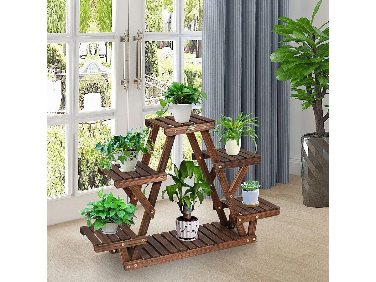 Bloementrap, plantenstandaard, hout, plantentrap, bloemenstandaard, plantenrek, tuin, houten rek met meerdere verdiepingen