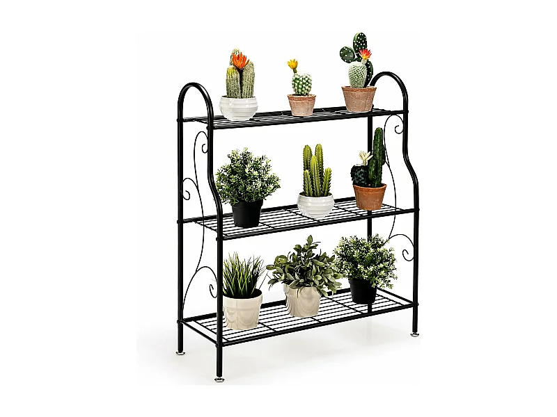 plantenstandaard metaal, bloementrap belastbaar tot 35 kg, plantenrek 3 tier voor binnen en buiten, zwart, 72 x 25 x 85 cm