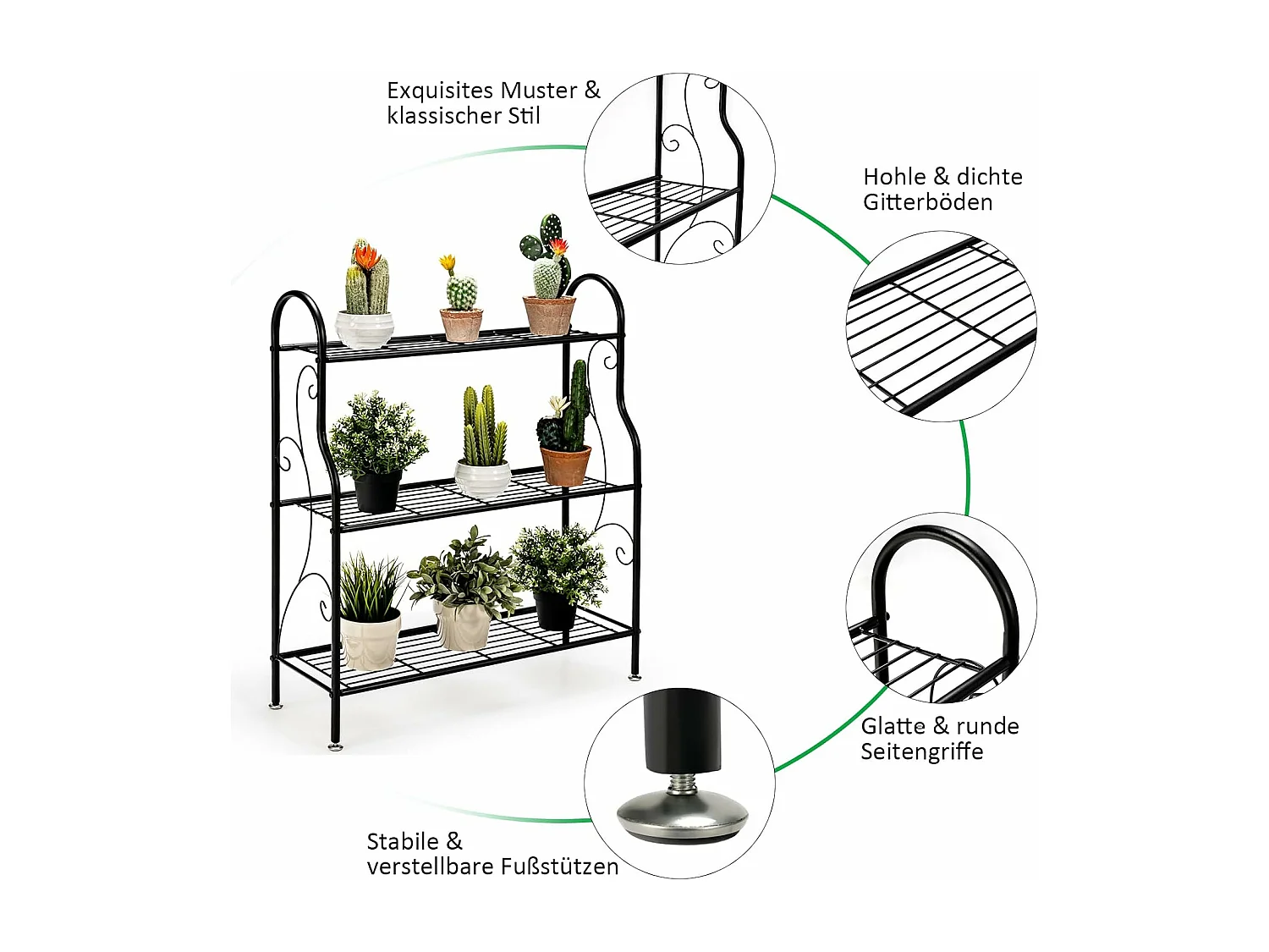 plantenstandaard metaal, bloementrap belastbaar tot 35 kg, plantenrek 3 tier voor binnen en buiten, zwart, 72 x 25 x 85 cm
