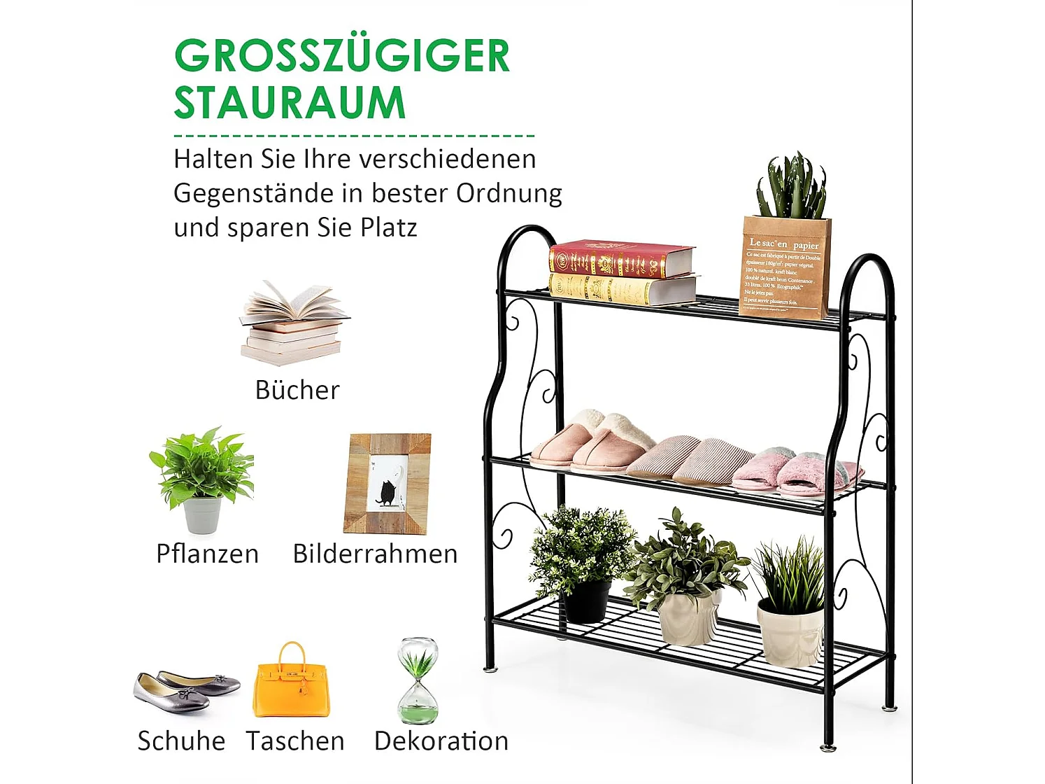 plantenstandaard metaal, bloementrap belastbaar tot 35 kg, plantenrek 3 tier voor binnen en buiten, zwart, 72 x 25 x 85 cm