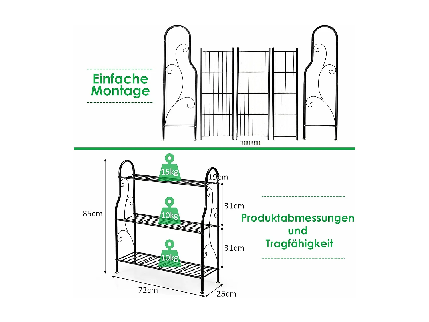 plantenstandaard metaal, bloementrap belastbaar tot 35 kg, plantenrek 3 tier voor binnen en buiten, zwart, 72 x 25 x 85 cm