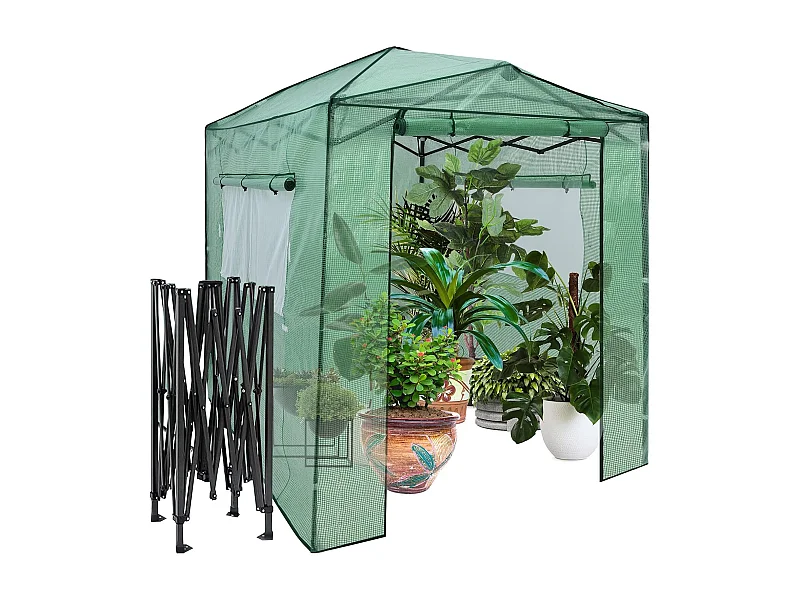 Broeikas foliekas, 180 x 250 x 230 cm, broeikas met oprolbare deur en 2 ramen, tomatenhuis met PE roosterfolie, plantenhuis tomaten, folietent, groenSF5785S