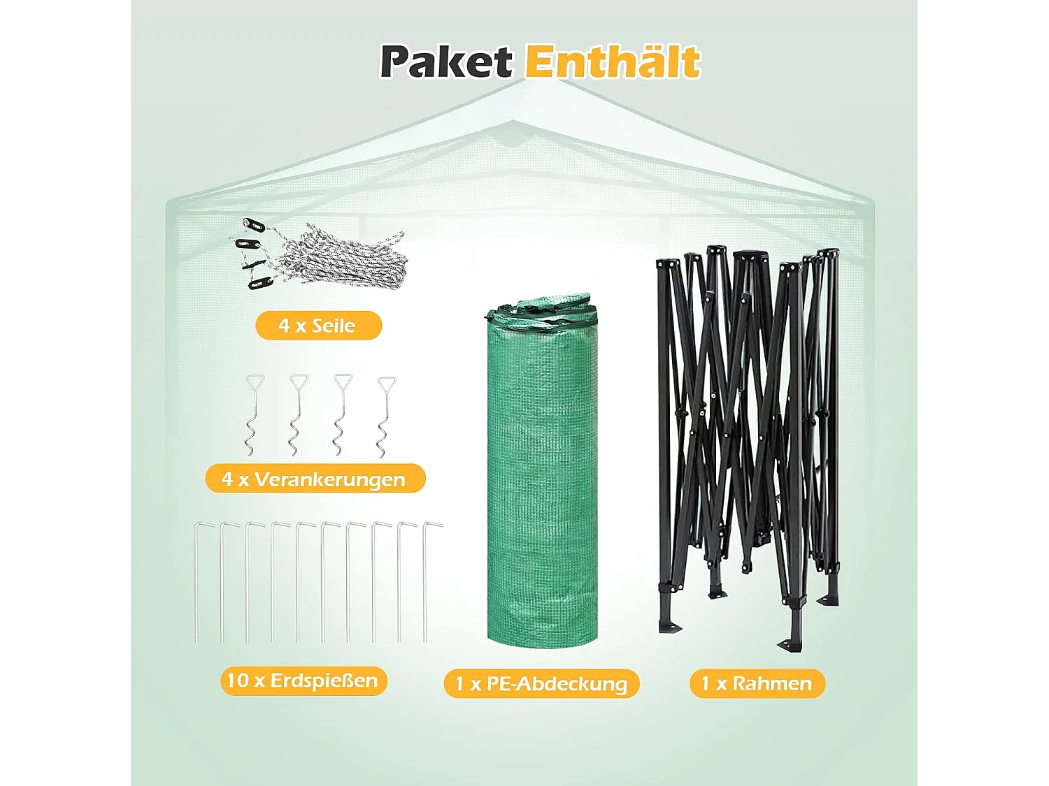 Broeikas foliekas, 180 x 250 x 230 cm, broeikas met oprolbare deur en 2 ramen, tomatenhuis met PE roosterfolie, plantenhuis tomaten, folietent, groenSF5785S