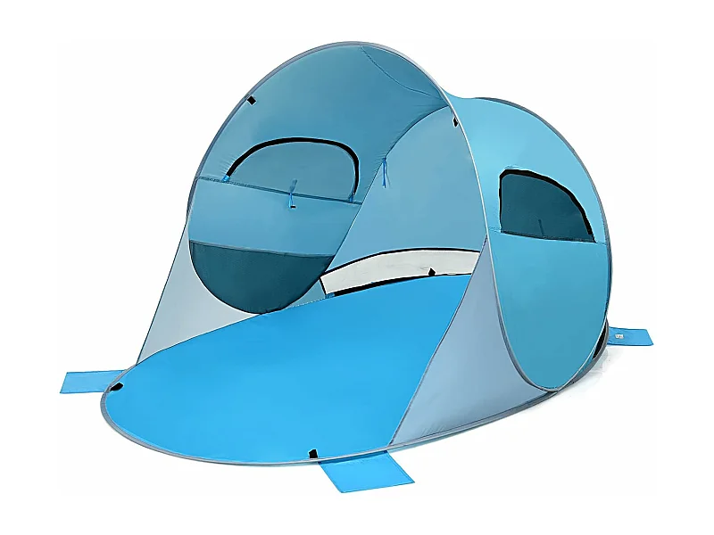 Pop-up strandschelptent voor 3-4 personen, zonwering, werptent met draagtas, 2 netramen en 4 zandzakken, automatisch, voor strand, tuin, camping, blauw SB33962