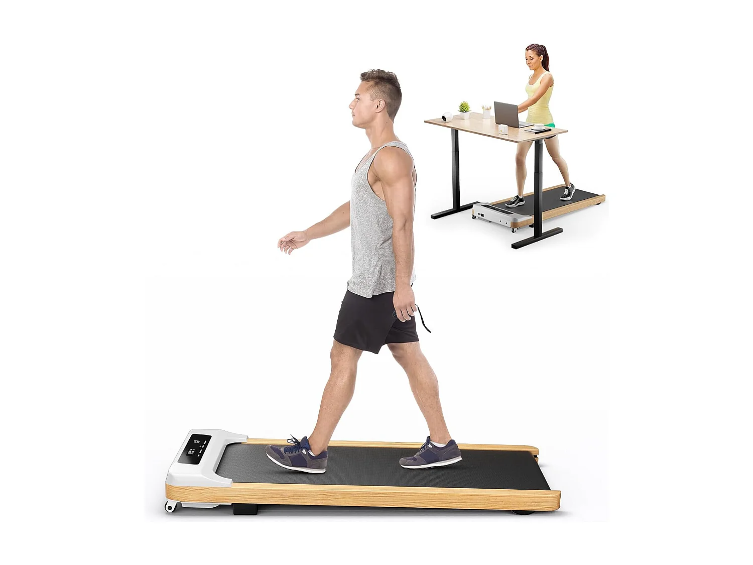 Tapis de Course Électrique 1 à 6 KM/H Moteur 2,25HP à roulettes Charge 120 kg, Tapis de Marche avec Télécommande Écran LED 15 Programmes, Gris