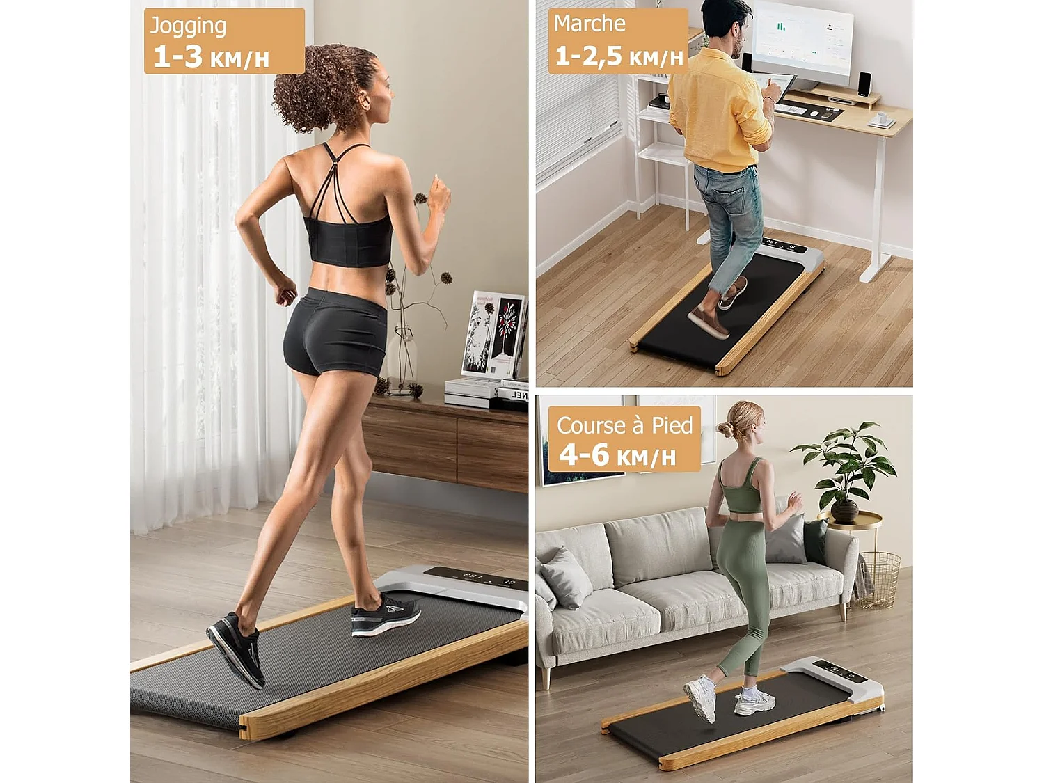 Tapis de Course Électrique 1 à 6 KM/H Moteur 2,25HP à roulettes Charge 120 kg, Tapis de Marche avec Télécommande Écran LED 15 Programmes, Gris