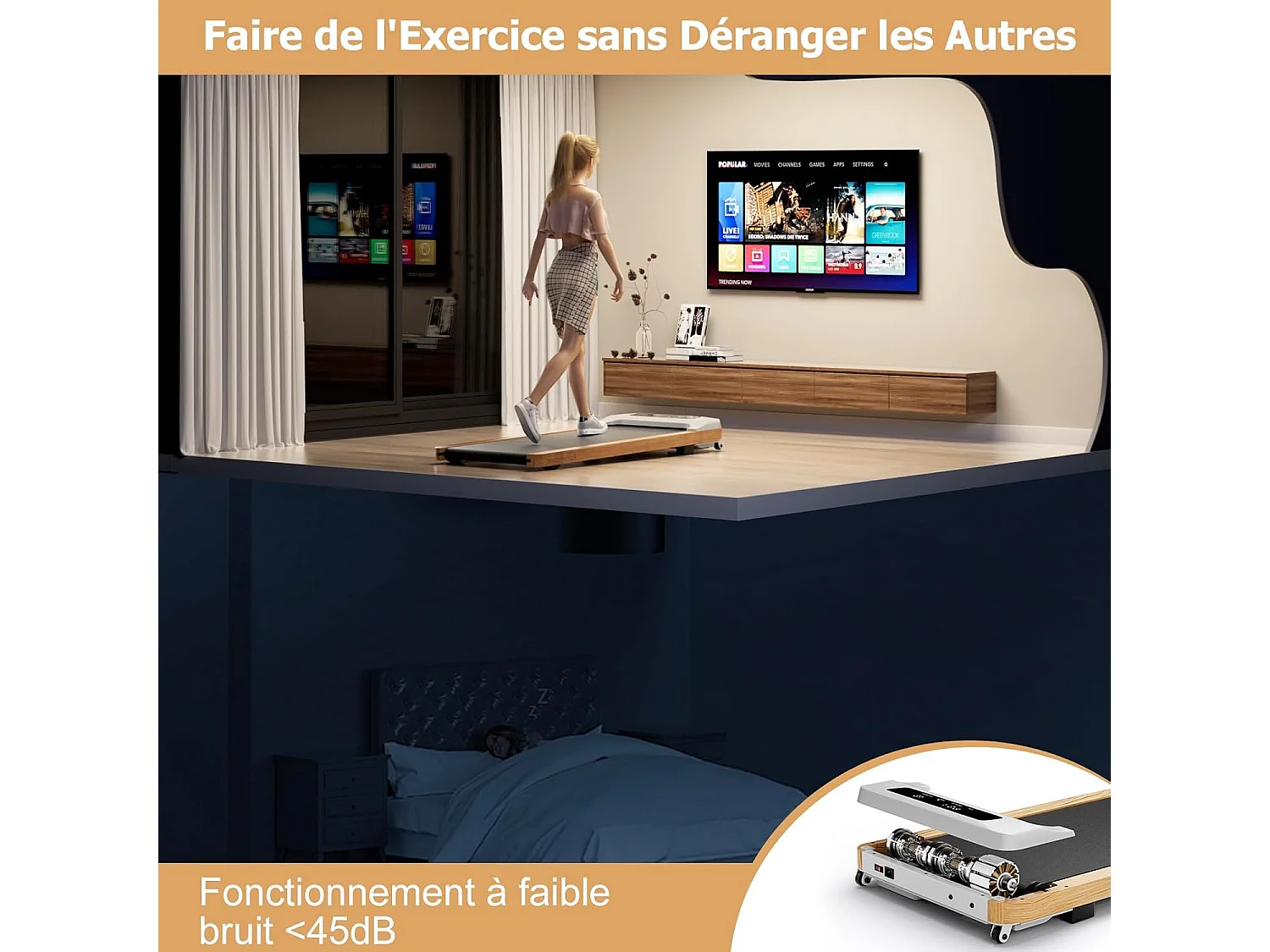 Tapis de Course Électrique 1 à 6 KM/H Moteur 2,25HP à roulettes Charge 120 kg, Tapis de Marche avec Télécommande Écran LED 15 Programmes, Gris