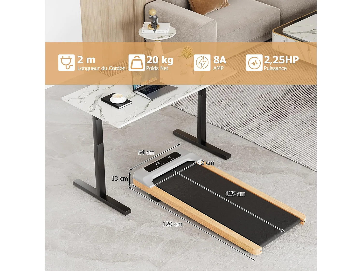 Tapis de Course Électrique 1 à 6 KM/H Moteur 2,25HP à roulettes Charge 120 kg, Tapis de Marche avec Télécommande Écran LED 15 Programmes, Gris