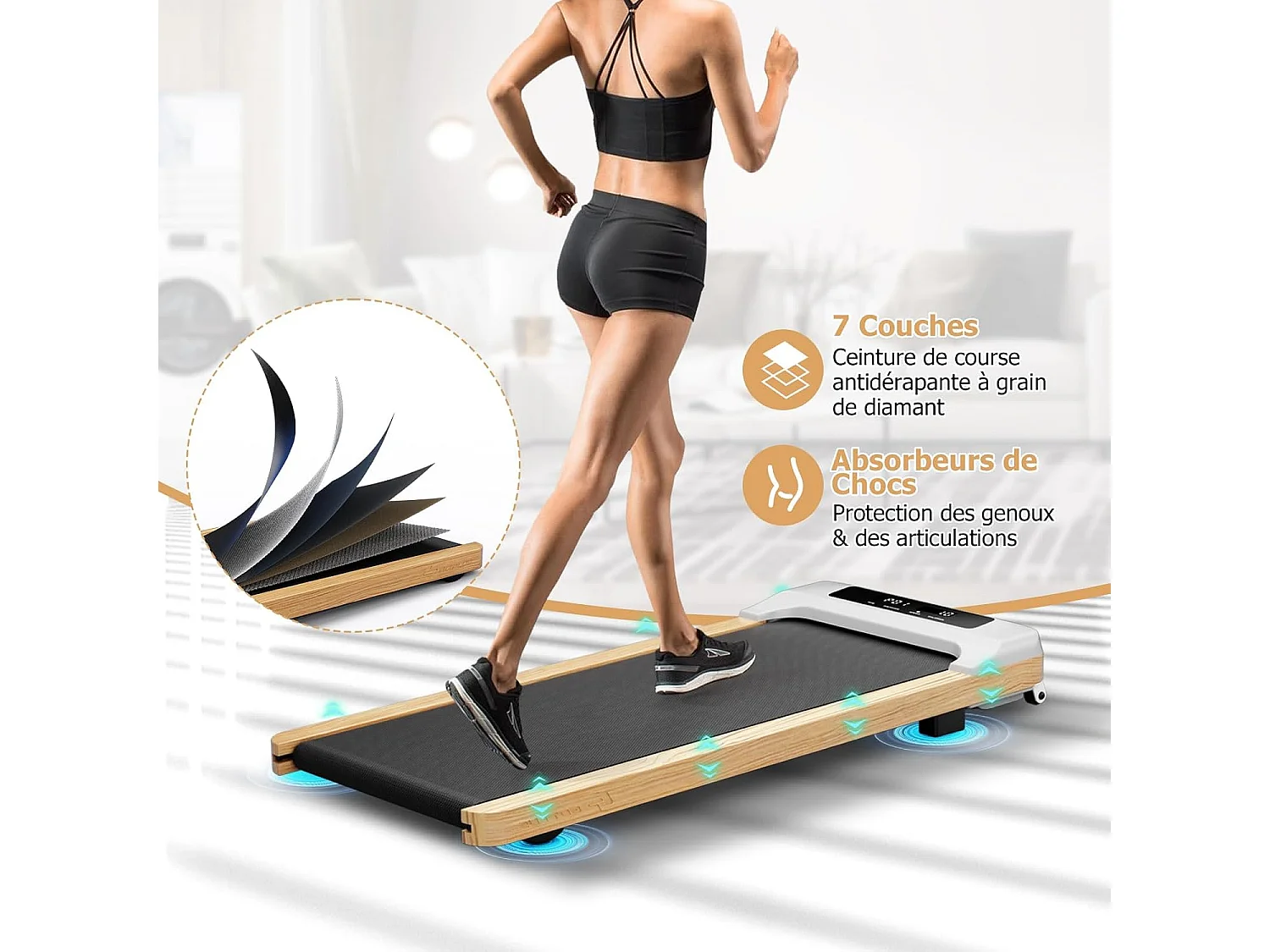 Tapis de Course Électrique 1 à 6 KM/H Moteur 2,25HP à roulettes Charge 120 kg, Tapis de Marche avec Télécommande Écran LED 15 Programmes, Gris