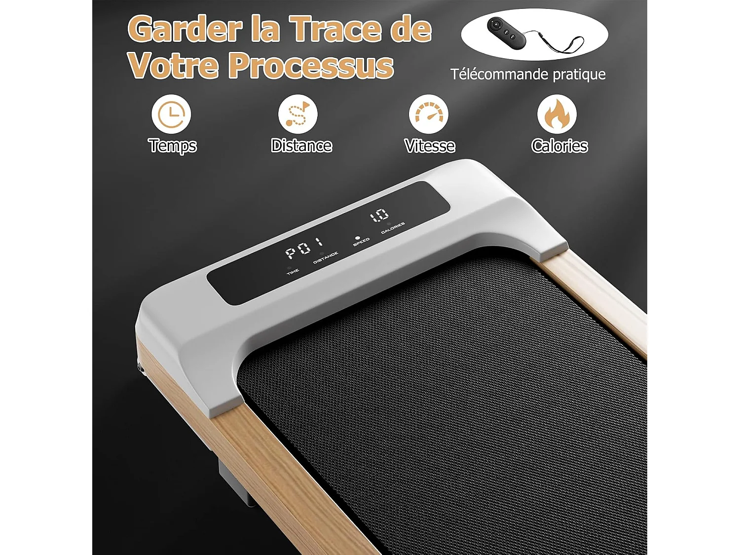 Tapis de Course Électrique 1 à 6 KM/H Moteur 2,25HP à roulettes Charge 120 kg, Tapis de Marche avec Télécommande Écran LED 15 Programmes, Gris