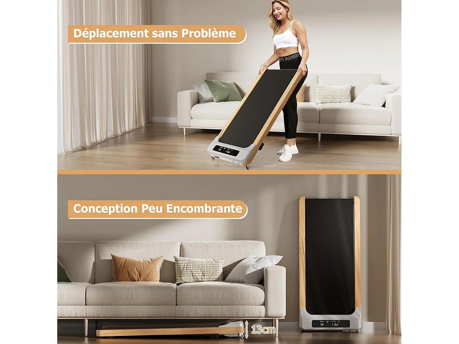 Tapis de Course Électrique 1 à 6 KM/H Moteur 2,25HP à roulettes Charge 120 kg, Tapis de Marche avec Télécommande Écran LED 15 Programmes, Gris