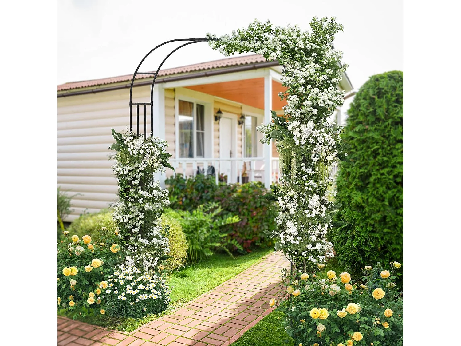 Rozenboog van metaal, 240 x 153 x 40 cm, tuinboog voor klimplanten, poortboog, klimhulp, rankhulp, klimboog voor tuin, bruiloft, feest