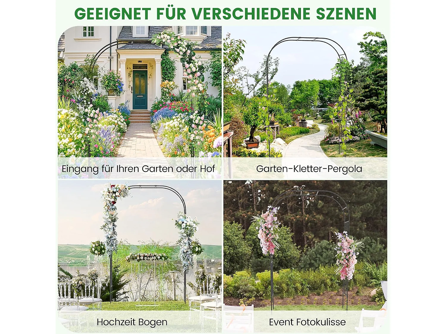 Rozenboog van metaal, 240 x 153 x 40 cm, tuinboog voor klimplanten, poortboog, klimhulp, rankhulp, klimboog voor tuin, bruiloft, feest