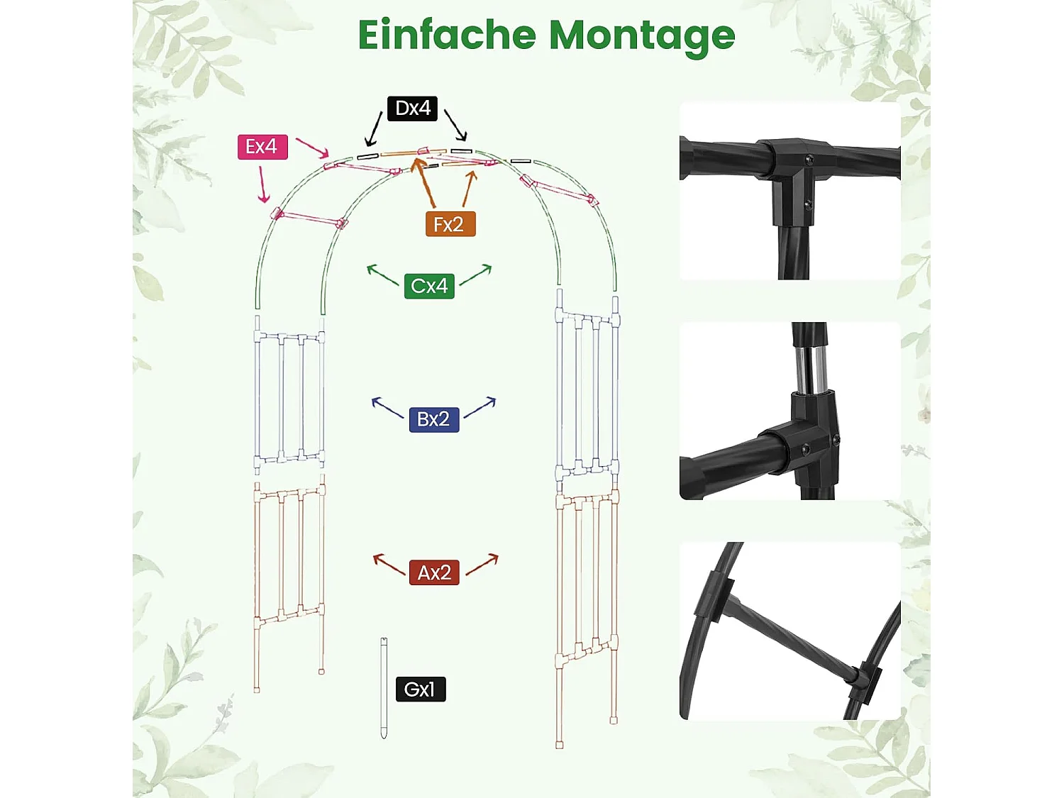 Rozenboog van metaal, 240 x 153 x 40 cm, tuinboog voor klimplanten, poortboog, klimhulp, rankhulp, klimboog voor tuin, bruiloft, feest