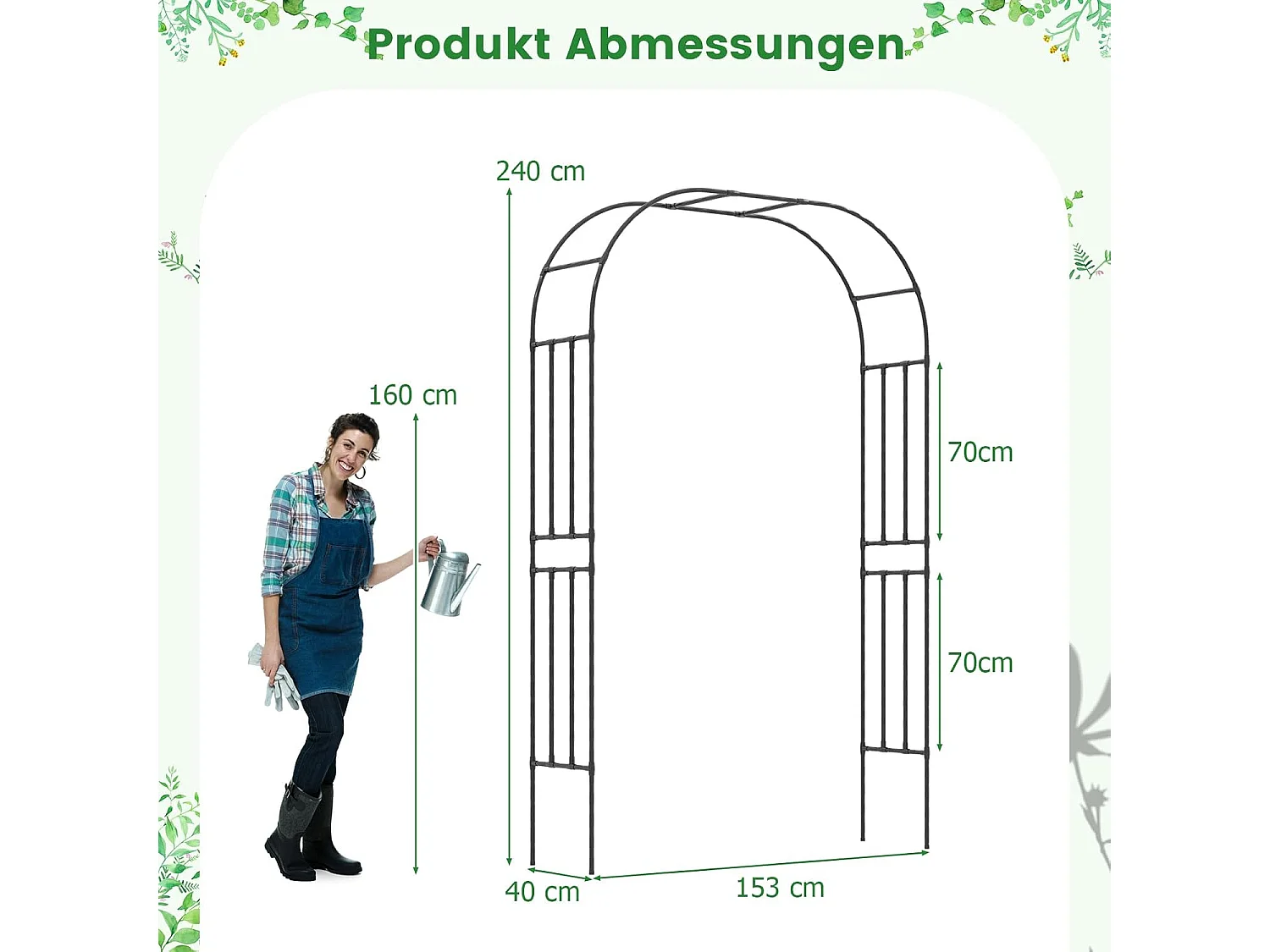 Rozenboog van metaal, 240 x 153 x 40 cm, tuinboog voor klimplanten, poortboog, klimhulp, rankhulp, klimboog voor tuin, bruiloft, feest