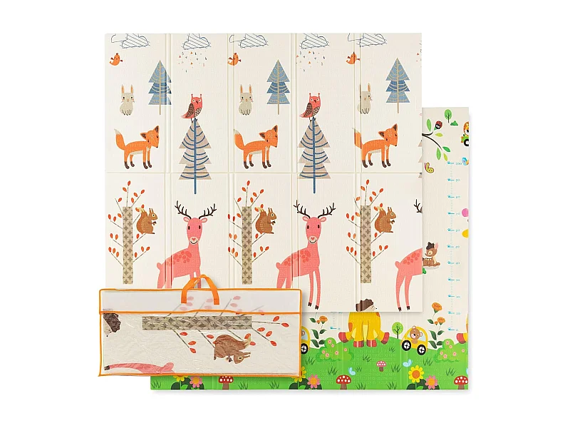 Tapis de Jeu Bébé Pliable 200x180x1,4cm avec Sac de Transport, Tapis de Sol XXL en XPE Imperméable et Réversible avec Motif Girafe & Cerf, Tapis d'éveil Double Face