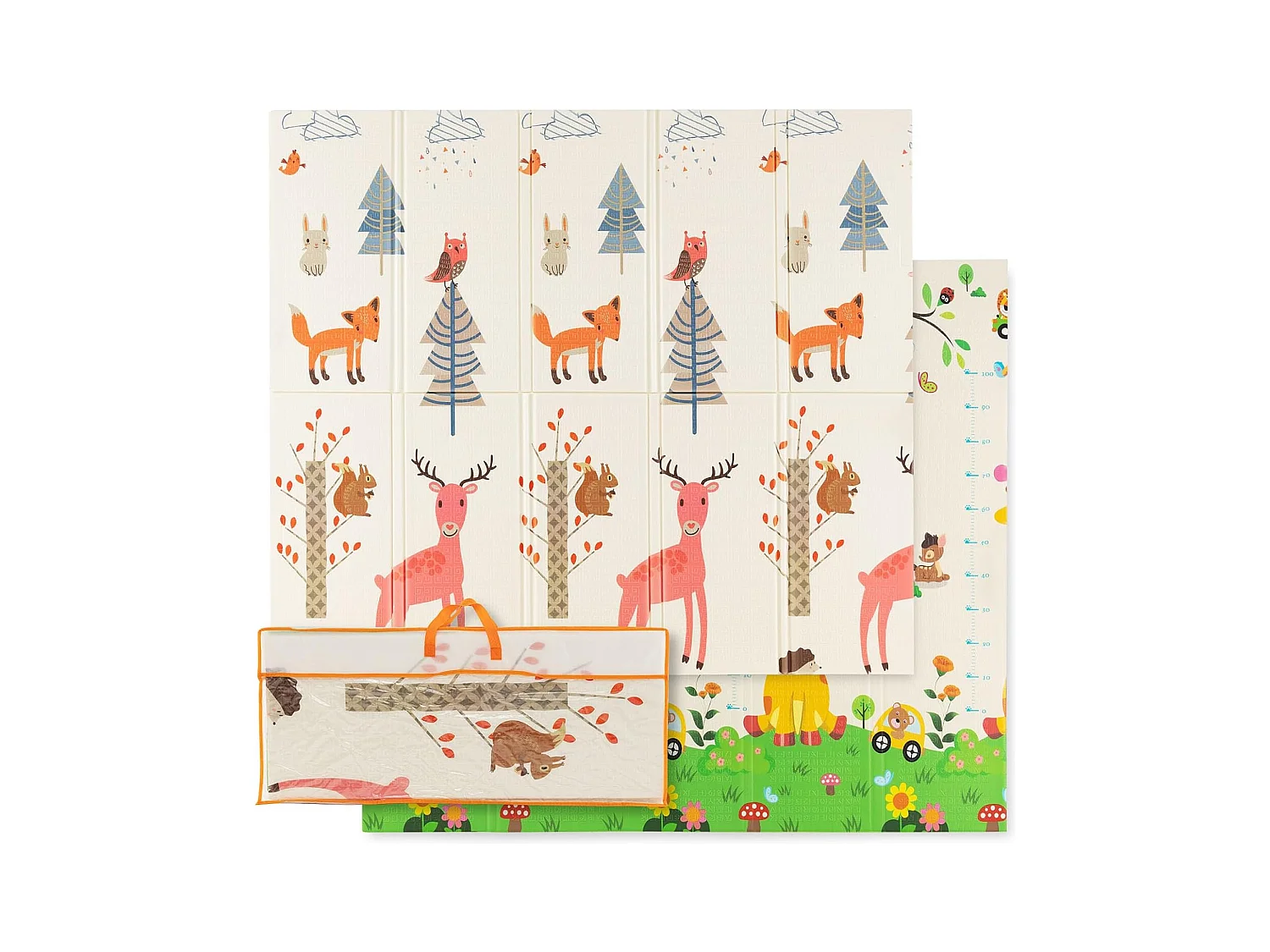 Tapis de Jeu Bébé Pliable 200x180x1,4cm avec Sac de Transport, Tapis de Sol XXL en XPE Imperméable et Réversible avec Motif Girafe & Cerf, Tapis d'éveil Double Face