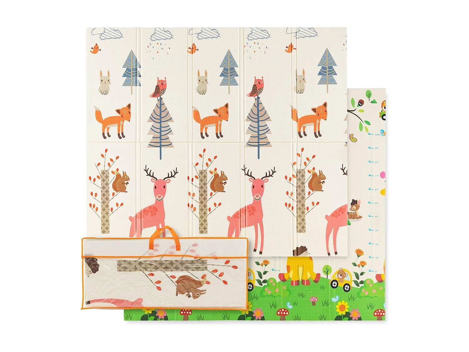 Tapis de Jeu Bébé Pliable 200x180x1,4cm avec Sac de Transport, Tapis de Sol XXL en XPE Imperméable et Réversible avec Motif Girafe & Cerf, Tapis d'éveil Double Face