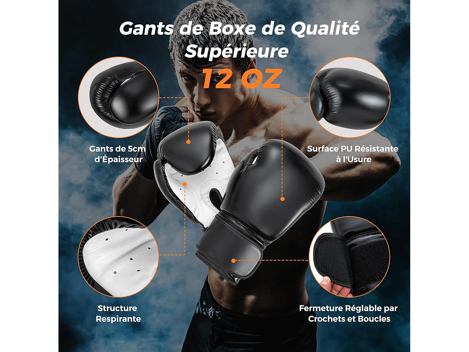 Ensemble Sac de Frappe 16KG avec Gants de Boxe 12oz, Accessoires Complet pour Entraînement de Boxe