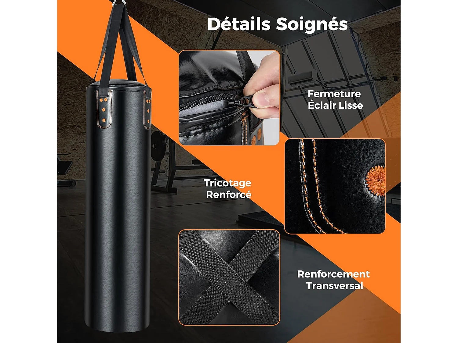 Ensemble Sac de Frappe 16KG avec Gants de Boxe 12oz, Accessoires Complet pour Entraînement de Boxe