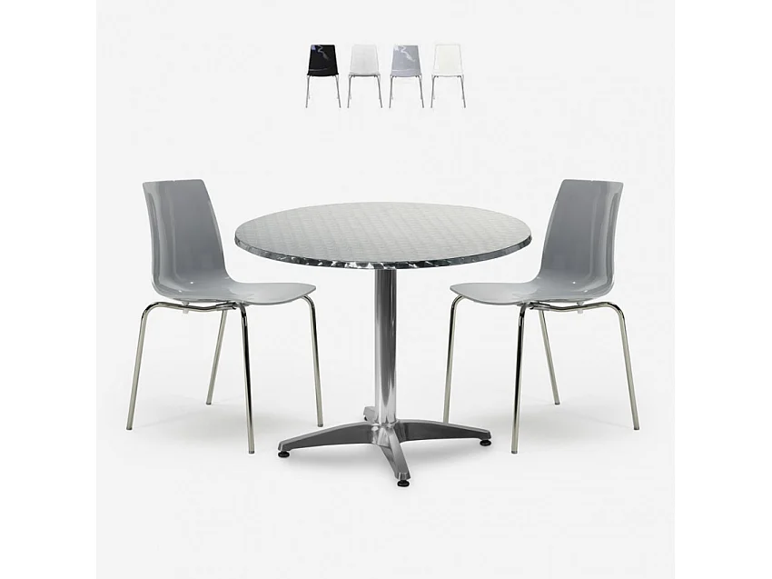 Garten-Set mit 2 modernen Stühlen und rundem Tisch 70cm aus Stahl Remos - Grau