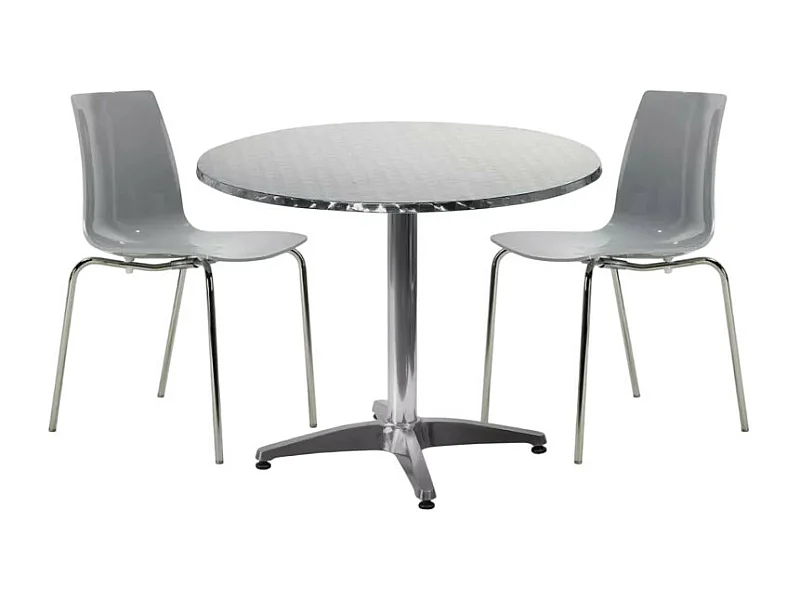 Garten-Set mit 2 modernen Stühlen und rundem Tisch 70cm aus Stahl Remos - Grau