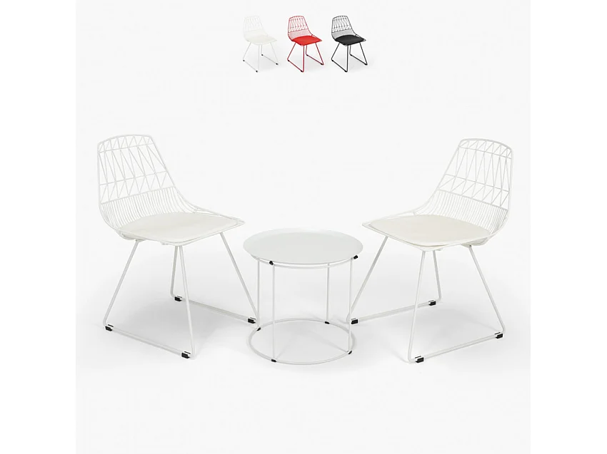 Set Tisch und 2 Stühle für Haus Bar Garten im Innen- und Außenbereich Etzy - Weiß