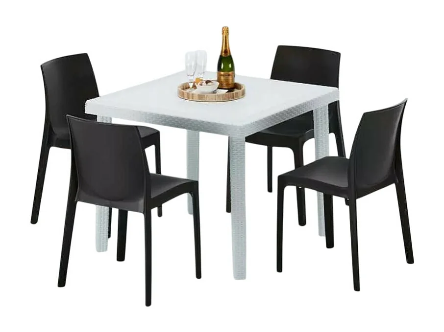 Weiß Quadratisch Tisch und 4 Stühle Farbiges Polypropylen-Außenmastenset Grand Soleil Rome Love - Schwarz