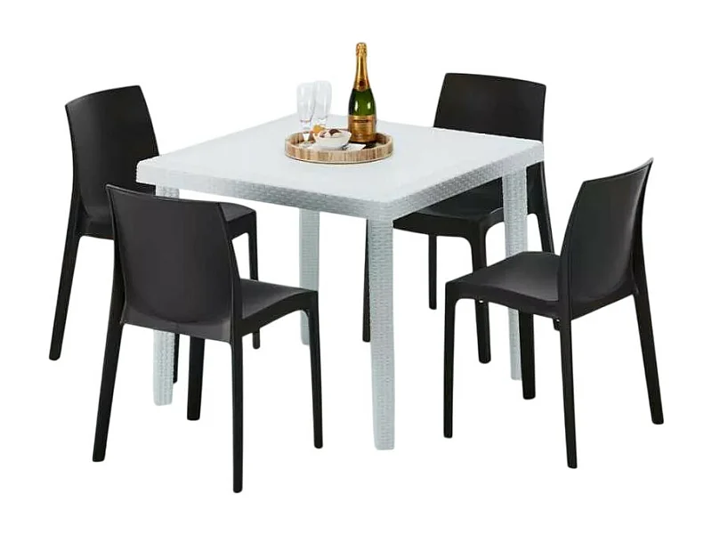 Weiß Quadratisch Tisch und 4 Stühle Farbiges Polypropylen-Außenmastenset Grand Soleil Rome Love - Schwarz
