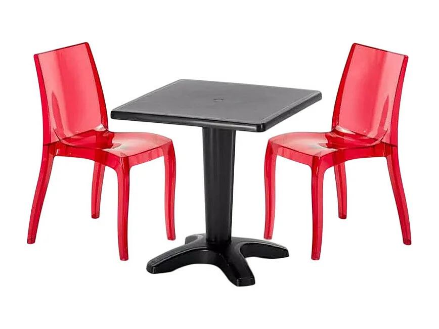 Schwarz Quadratisch Tisch und 2 Stühle Farbiges Polypropylen-Innenmastenset Grand Soleil Cristal Light Balcony - Transparent Rot