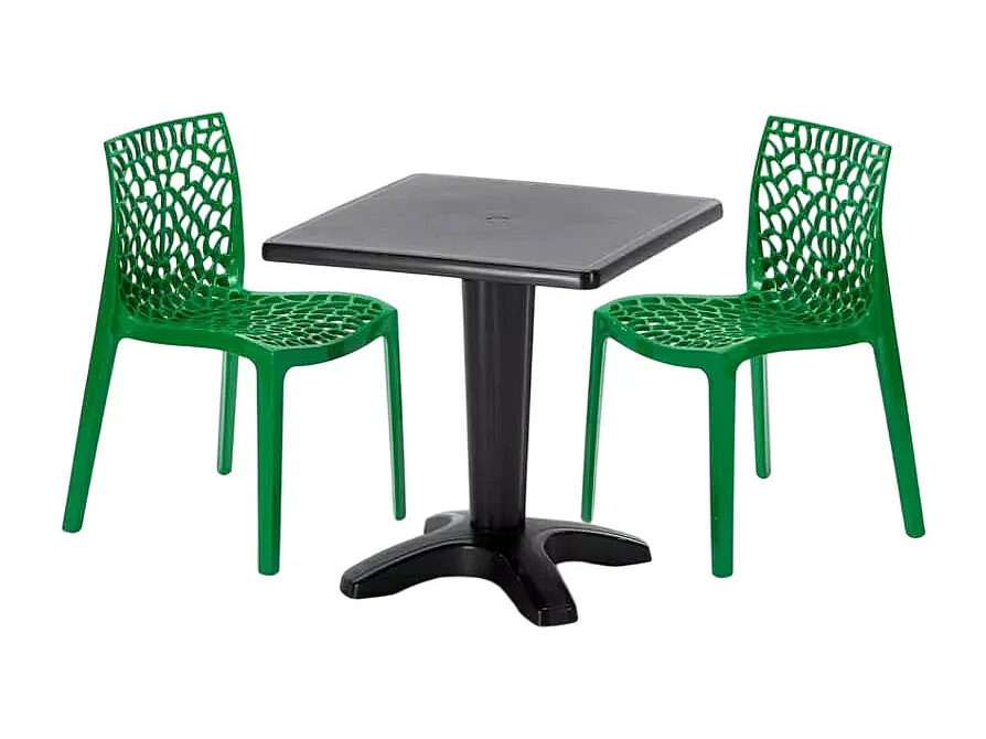 Schwarz Quadratisch Tisch und 2 Stühle Farbiges Polypropylen-Innenmastenset Grand Soleil Gruvyer Aia - Grün