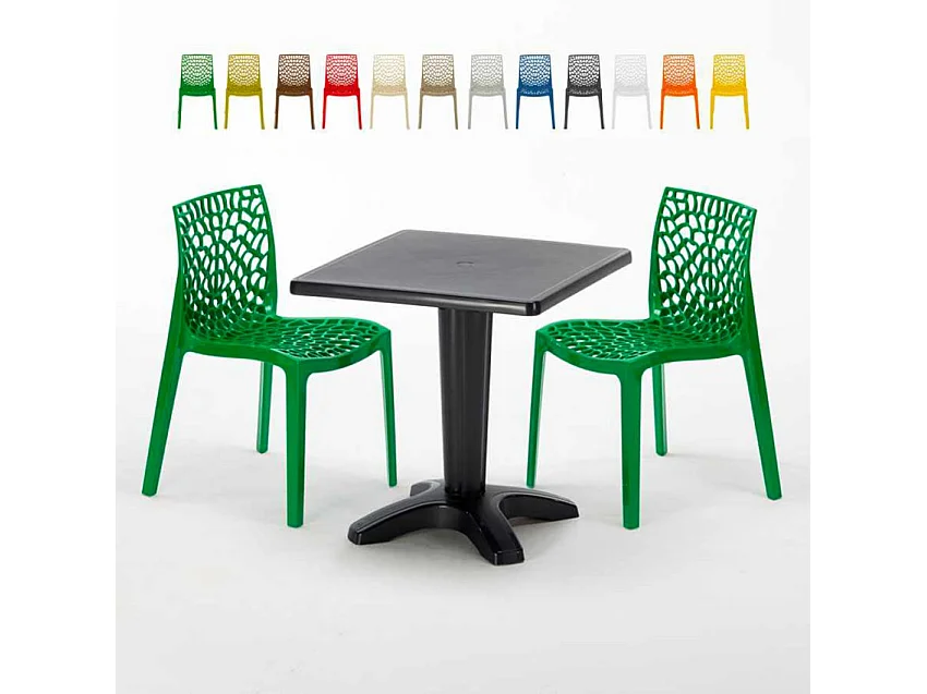 Schwarz Quadratisch Tisch und 2 Stühle Farbiges Polypropylen-Innenmastenset Grand Soleil Gruvyer Aia - Grün