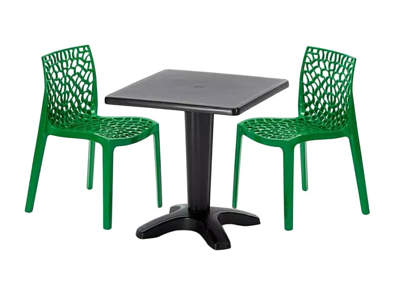 Schwarz Quadratisch Tisch und 2 Stühle Farbiges Polypropylen-Innenmastenset Grand Soleil Gruvyer Aia - Grün