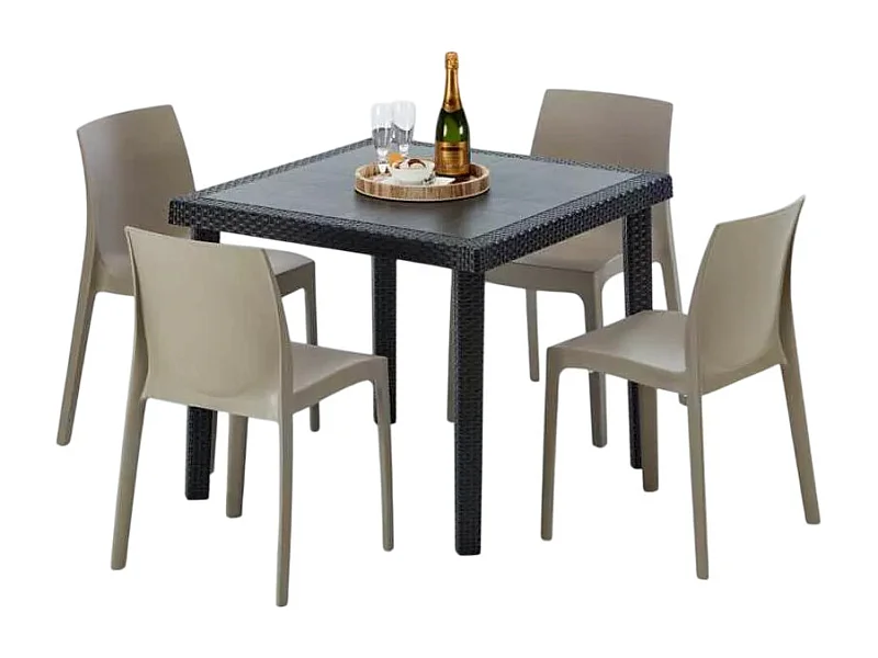 Schwarz Quadratisch Tisch und 4 Stühle Farbiges Polypropylen-Außenmastenset Grand Soleil Rome Passion - Beige