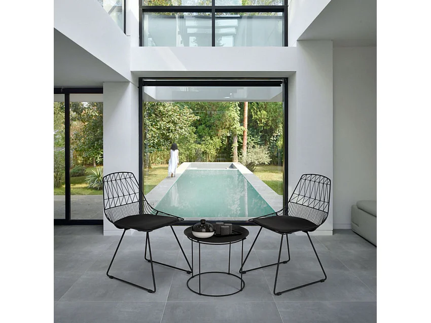 Set Tisch und 2 Stühle für Haus Bar Garten im Innen- und Außenbereich Etzy - Schwarz