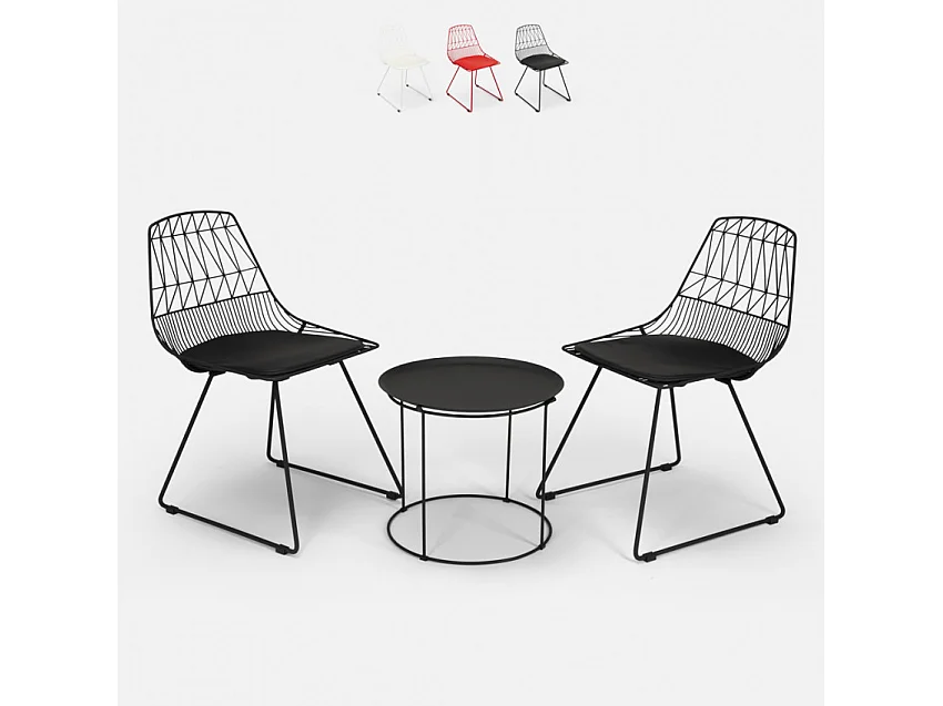 Set Tisch und 2 Stühle für Haus Bar Garten im Innen- und Außenbereich Etzy - Schwarz