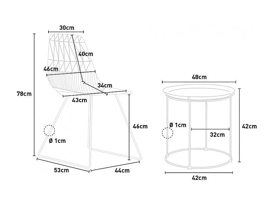 Set Tisch und 2 Stühle für Haus Bar Garten im Innen- und Außenbereich Etzy - Schwarz