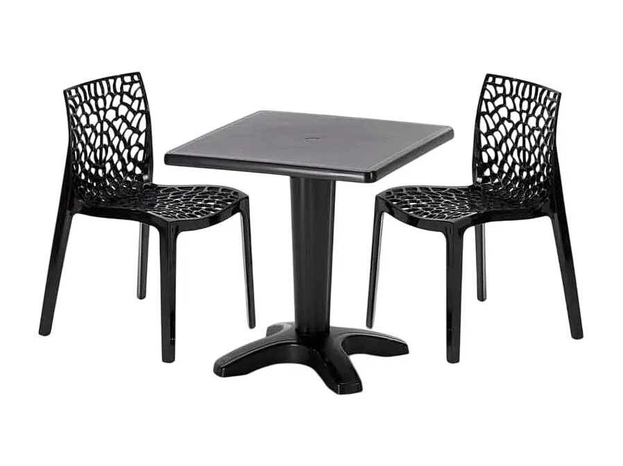Schwarz Quadratisch Tisch und 2 Stühle Farbiges Polypropylen-Innenmastenset Grand Soleil Gruvyer Aia - Schwarz