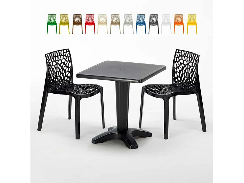 Schwarz Quadratisch Tisch und 2 Stühle Farbiges Polypropylen-Innenmastenset Grand Soleil Gruvyer Aia - Schwarz