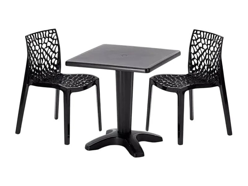 Schwarz Quadratisch Tisch und 2 Stühle Farbiges Polypropylen-Innenmastenset Grand Soleil Gruvyer Aia - Schwarz