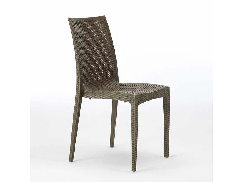 Weiß Rechteckig Tisch und 6 Stühle Farbiges Polypropylen-Außenmastenset Grand Soleil Bistrot Summerlife - Braun