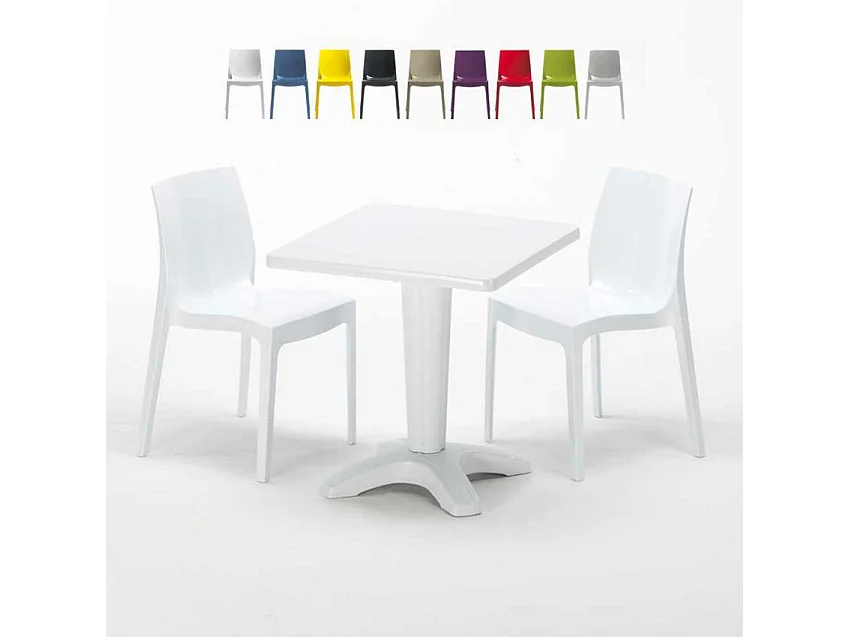 Weiß Quadratisch Tisch und 2 Stühle Farbiges Polypropylen-Innenmastenset Grand Soleil Ice Patio - Weiß