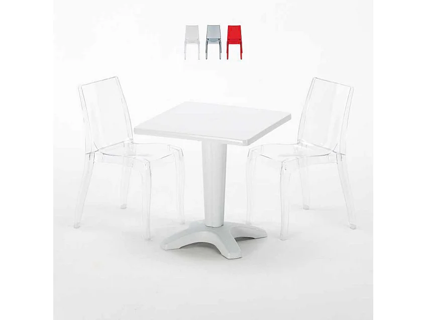 Weiß Quadratisch Tisch und 2 Stühle Farbiges Polypropylen-Innenmastenset Grand Soleil Cristal Light Terrace - Transparent