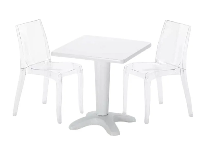 Weiß Quadratisch Tisch und 2 Stühle Farbiges Polypropylen-Innenmastenset Grand Soleil Cristal Light Terrace - Transparent