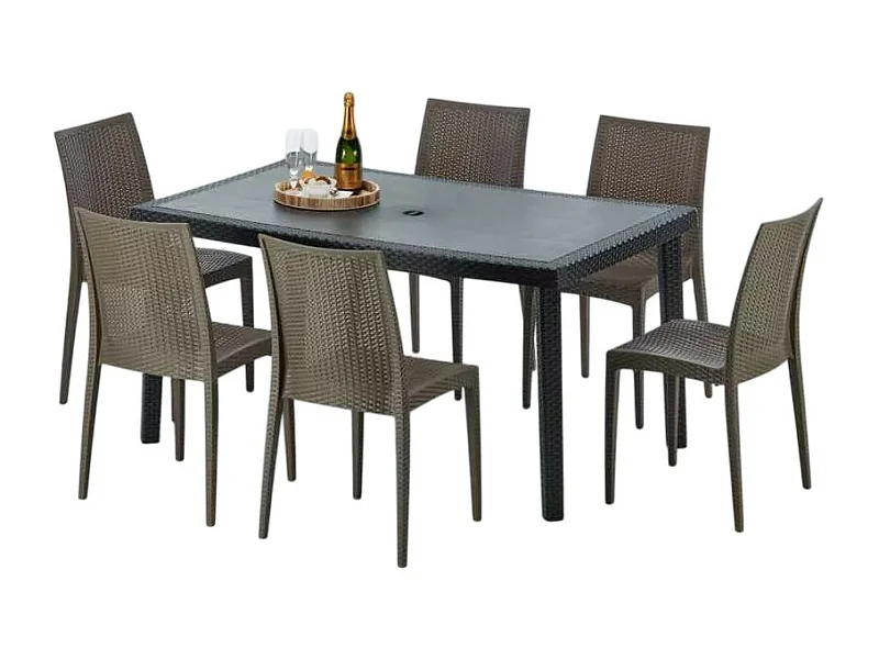 Poly Rattan Tisch Rechteckig mit 6 Bunten Polyrattan Stühlen 150x90 Schwarz