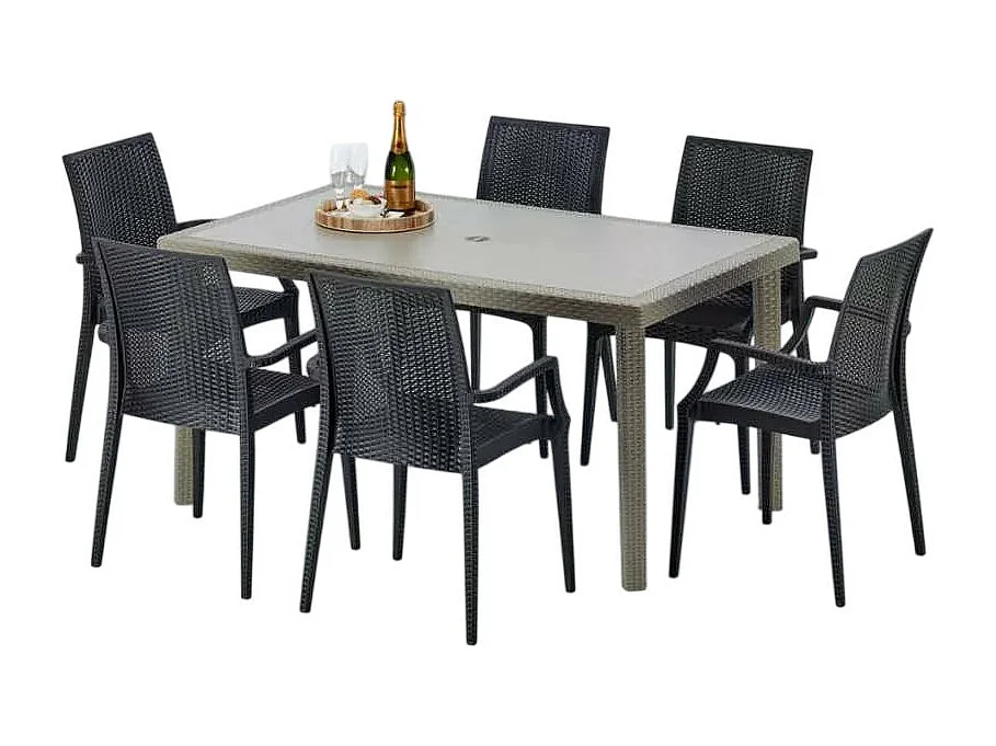 Polyrattan Tisch Rechteckig mit 6 Bunten Stühlen 150x90 Beige Marion
