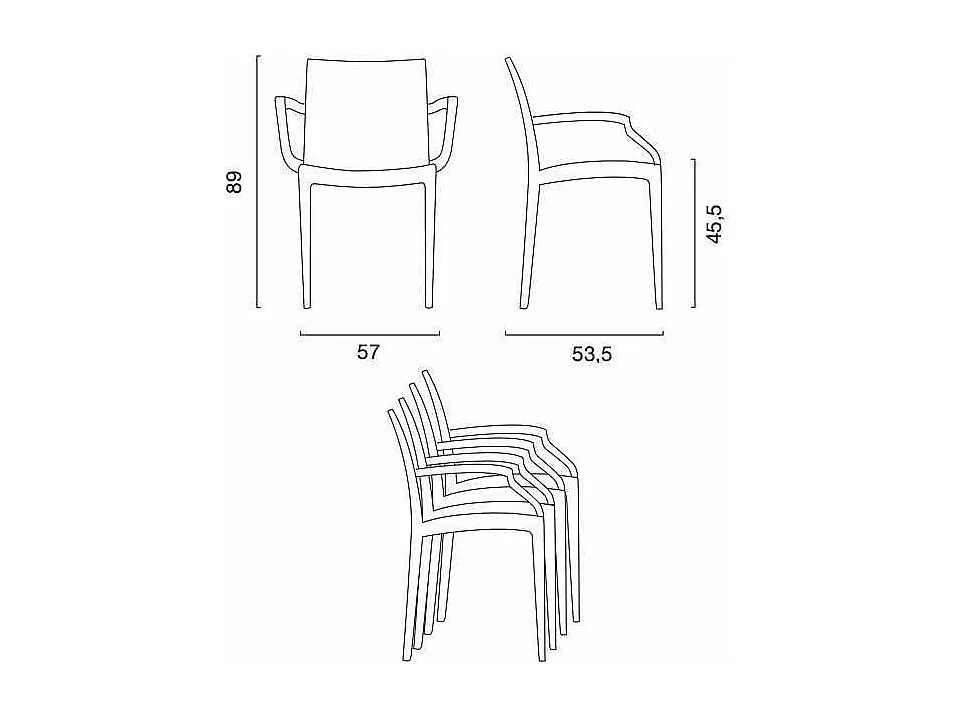 Schwarz Quadratisch Tisch und 4 Stühle Farbiges Polypropylen-Außenmastenset Grand Soleil Arm Bistrot Passion - Weiß