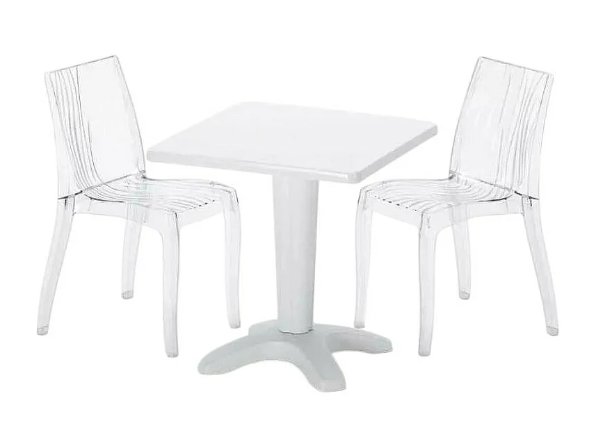 Weiß Quadratisch Tisch und 2 Stühle Farbiges Polypropylen-Innenmastenset Grand Soleil Dune Terrace - Transparent